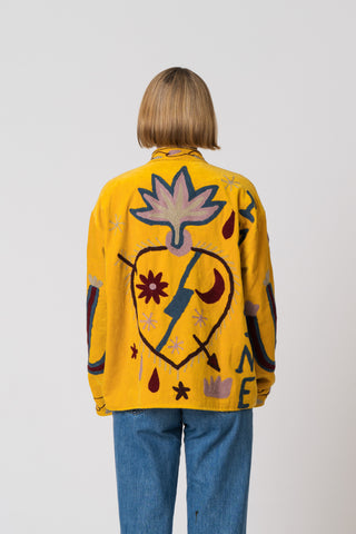Embroidered Velvet Jacket - Yellow Snake
