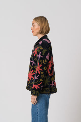 Embroidered Velvet Jacket - Black Multi Pattern