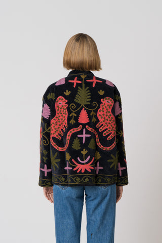Embroidered Velvet Jacket - Black Multi Pattern