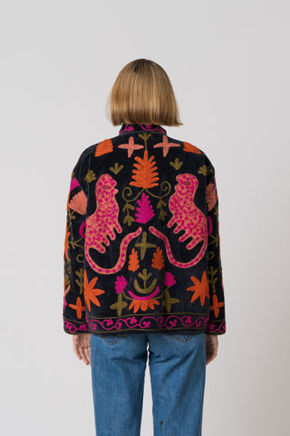 Embroidered Velvet Jacket - Black Multi Pattern