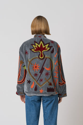 Embroidered Velvet Jacket -Grey Snake