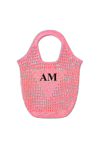 READY-TO-SHIP Personalised Raffia Bag Pink 'JB'