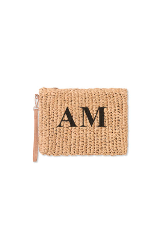 READY-TO-SHIP Personalised Raffia Clutch Natural 'AM'