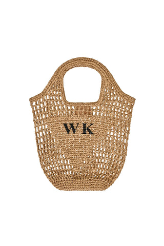 READY-TO-SHIP Personalised Mini Raffia Bag Natural 'WK'