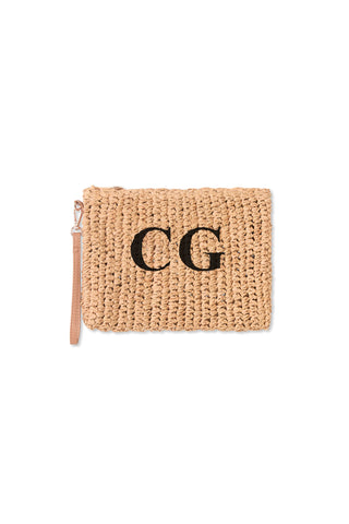 READY-TO-SHIP Personalised Raffia Clutch Natural 'AP'