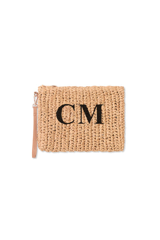 READY-TO-SHIP Personalised Raffia Clutch Natural 'CM'