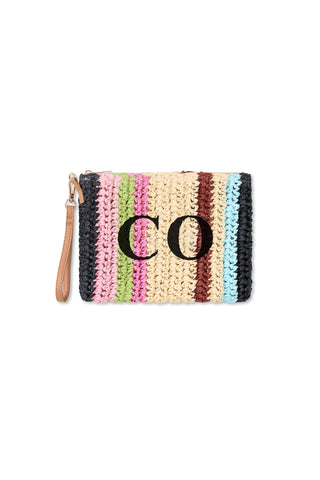 READY-TO-SHIP Personalised Raffia Clutch Striped 'CO'
