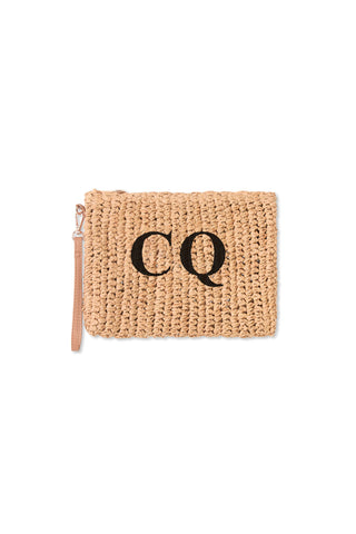 READY-TO-SHIP Personalised Raffia Clutch Natural 'CQ'