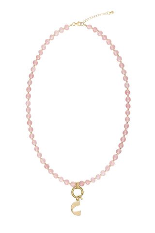 Sadie Letter Necklace - Rose Quartz