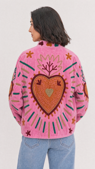 Embroidered Velvet Jacket - Hot Pink