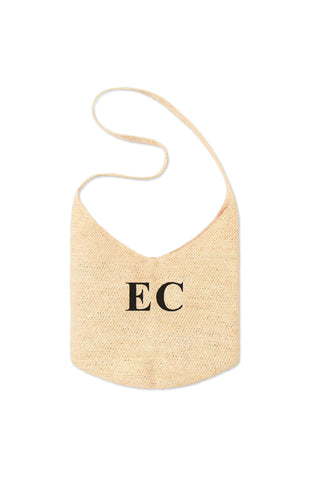 READY-TO-SHIP Personalised Raffia Bucket Bag Olive 'EC'
