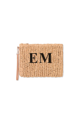 READY-TO-SHIP Personalised Raffia Clutch Natural 'EM'