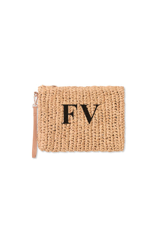 READY-TO-SHIP Personalised Raffia Clutch Natural 'FV'