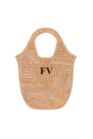 READY-TO-SHIP Personalised Raffia Bag Natural 'FV'