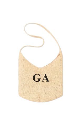 READY-TO-SHIP Personalised Raffia Bucket Bag Olive 'GA'