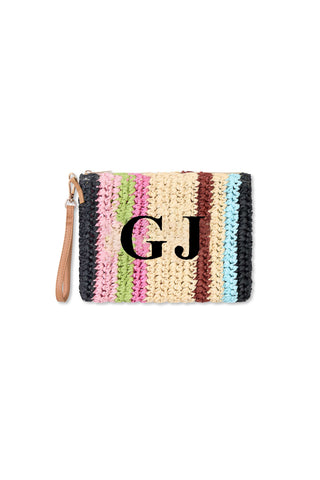 READY-TO-SHIP Personalised Raffia Clutch Striped 'GJ'