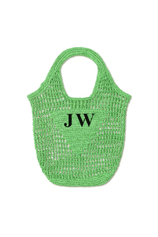 READY-TO-SHIP Personalised Raffia Bag Green 'JW'