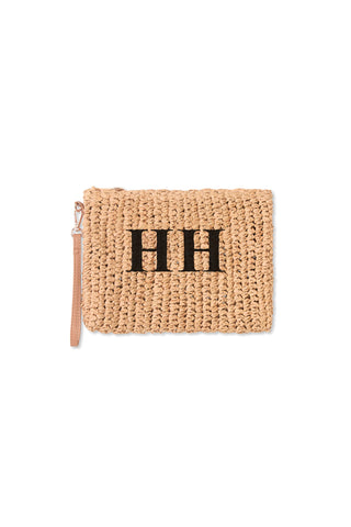 READY-TO-SHIP Personalised Raffia Clutch Natural 'HH'