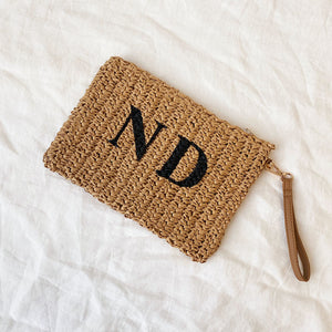 Personalised Raffia Clutch Bag - Black & Tan