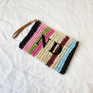 Personalised Raffia Clutch Bag - Striped