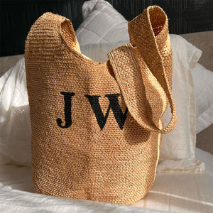 Personalised Raffia Bucket Bag - Olive