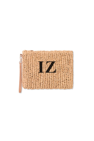 READY-TO-SHIP Personalised Raffia Clutch Natural 'IZ'