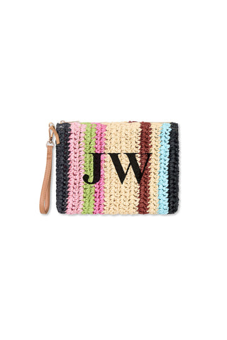 READY-TO-SHIP Personalised Raffia Clutch Striped 'JW'