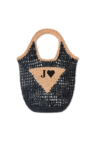 READY-TO-SHIP Personalised Raffia Bag Black/Tan 'EA'