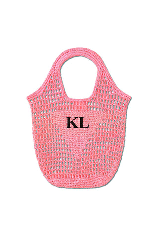 READY-TO-SHIP Personalised Raffia Bag Pink 'KL'