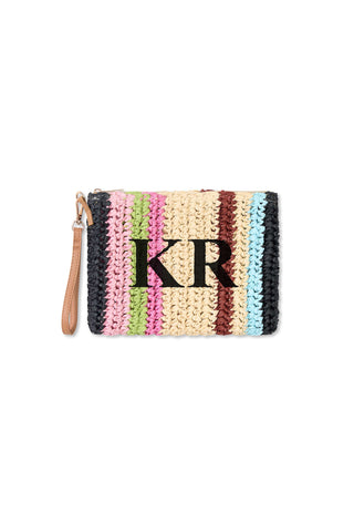 READY-TO-SHIP Personalised Raffia Clutch Striped 'KR'