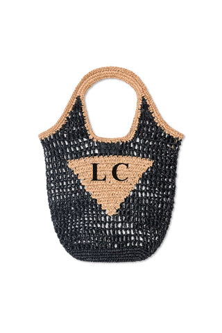 READY-TO-SHIP Personalised Raffia Bag Black/Tan 'LC'