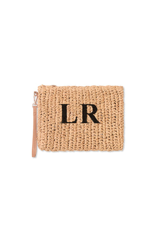 READY-TO-SHIP Personalised Raffia Clutch Natural 'LR'