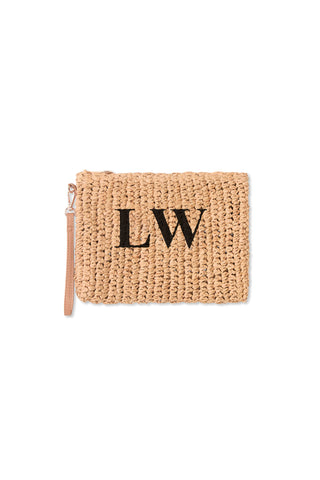 READY-TO-SHIP Personalised Raffia Clutch Natural 'LW'