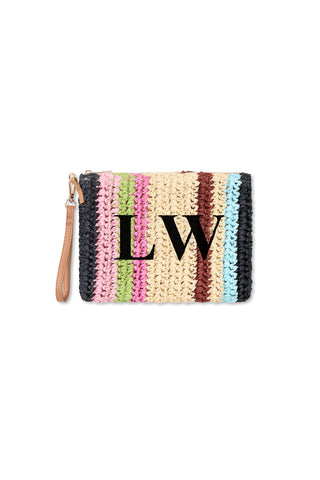 READY-TO-SHIP Personalised Raffia Clutch Striped 'LW'