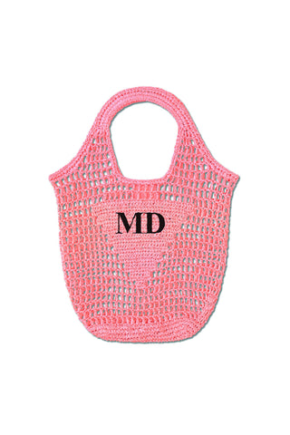 READY-TO-SHIP Personalised Raffia Bag Pink 'MD'