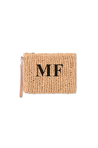 READY-TO-SHIP Personalised Raffia Clutch Natural 'MF'