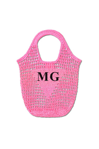 READY-TO-SHIP Personalised Raffia Bag Hot Pink 'MG'
