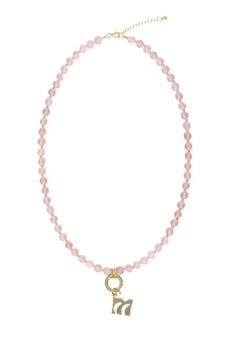 Sadie Letter Necklace - Rose Quartz