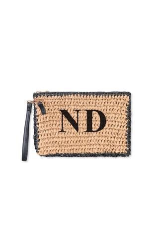 READY-TO-SHIP Personalised Raffia Clutch Black/Tan 'ND'
