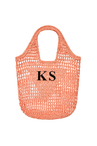 READY-TO-SHIP Personalised Raffia Bag Orange 'KS'