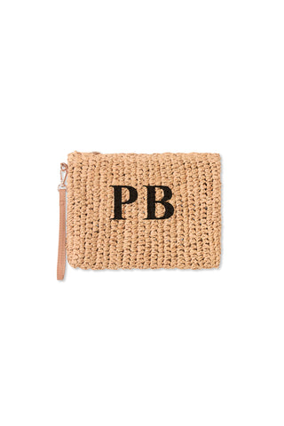 READY-TO-SHIP Personalised Raffia Clutch Natural 'PB'