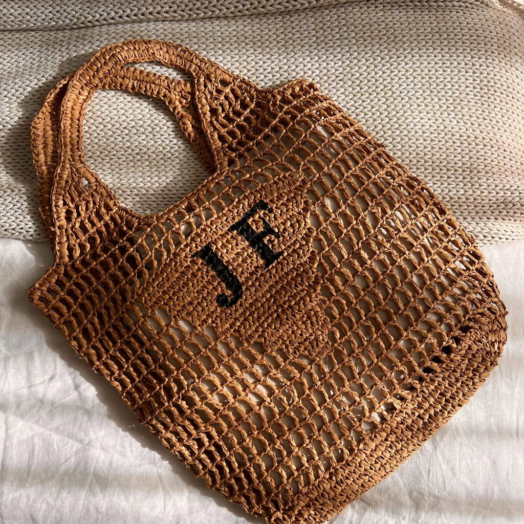 Personalised luxury woven raffia bag