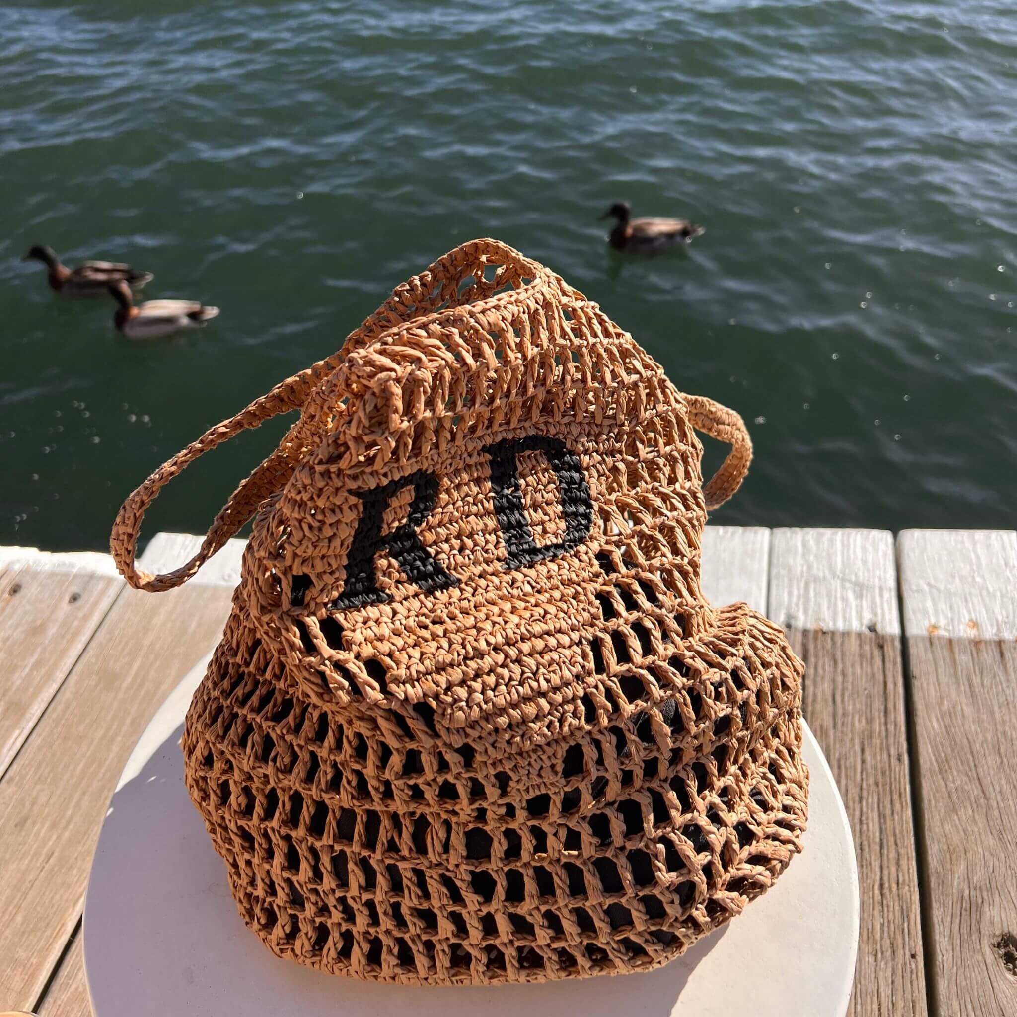 Personalised luxury woven raffia bag