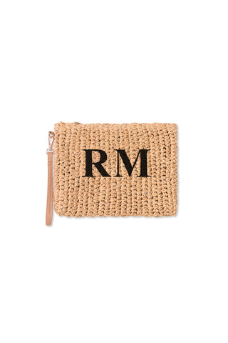 READY-TO-SHIP Personalised Raffia Clutch Natural 'RM'