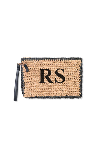 READY-TO-SHIP Personalised Raffia Clutch Black/Tan 'RS'