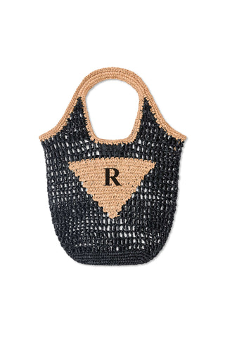 READY-TO-SHIP Personalised Raffia Bag Black/Tan 'R'