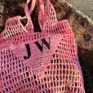 Personalised Woven Raffia Bag - Pink