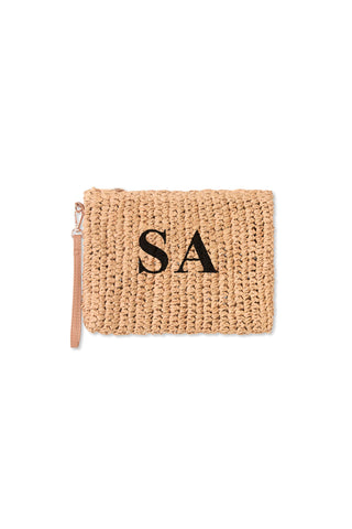 READY-TO-SHIP Personalised Raffia Clutch Natural 'SA'
