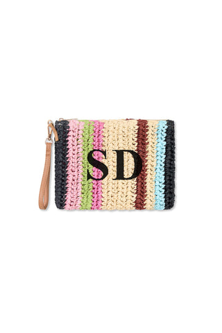 READY-TO-SHIP Personalised Raffia Clutch Striped 'SD'