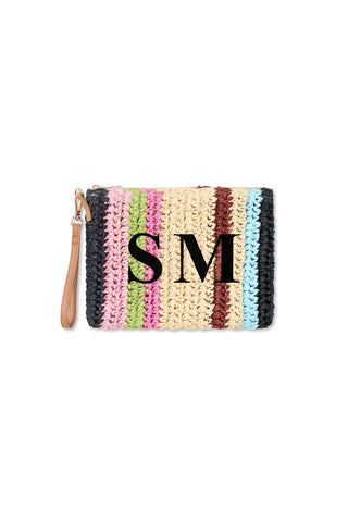 READY-TO-SHIP Personalised Raffia Clutch Striped 'SM'